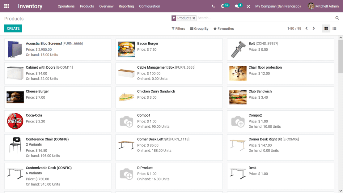 Odoo Hotel Management stock view